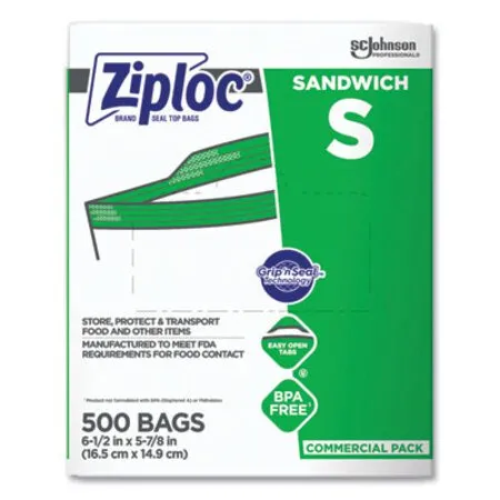 Ziploc - SJN-682255 - Resealable Sandwich Bags, 1.2 Mil, 6.5 X 6, Clear, 500/box
