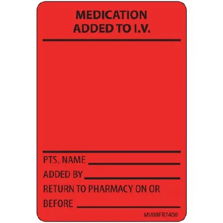 Precision Dynamics - MedVision - MV08FR7400 - Pre-printed Label Medvision Anesthesia Label Red Paper Medication Added To Iv Black Medication Instruction 2 X 2-15/16 Inch