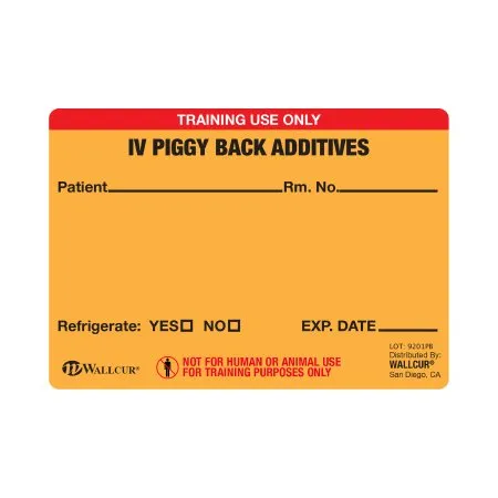 Wallcur - Practi-IV Piggy Back Labels - 9201PB - Training Medication Labels Practi-IV Piggy Back Labels