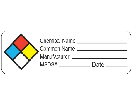 Shamrock Scientific - UPCR-40 - Pre-printed Label Shamrock Warning Label White Paper Chemical Name _____ / Common Name ______ / Manufacturer _______ Msds ______ Date ____ Black / Color Block Biohazard 1 X 3 Inch