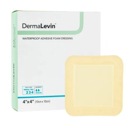 DermaRite  - DermaLevin - 00280E - Industries  Foam Dressing  4 X 4 Inch With Border Waterproof Backing Hydrocolloid Adhesive Square Sterile