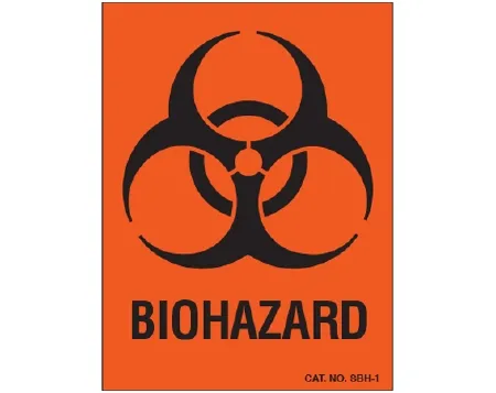 Shamrock Scientific - SBH-1 - Pre-printed Label Warning Label Orange Paper Biohazard Black Biohazard 2-1/4 X 3 Inch