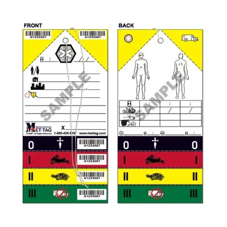 Mettag Products - Mettag - MT-137 -  Triage Tag  For Emergency Sites Green / White / Yellow 4 X 8 1/4 Inch Blood / Water Proof