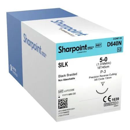 Surgical Specialties - D640n - Nonabsorbable Suture With Needle Surgical Specialties Silk 3/8 Circle Precision Reverse Cutting Needle Size 5 - 0 Braided