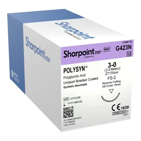 Surgical Specialties - Polysyn - G423n - Absorbable Suture With Needle Polysyn Polyglycolic Acid 3/8 Circle Precision Reverse Cutting Needle Size 3 - 0 Braided