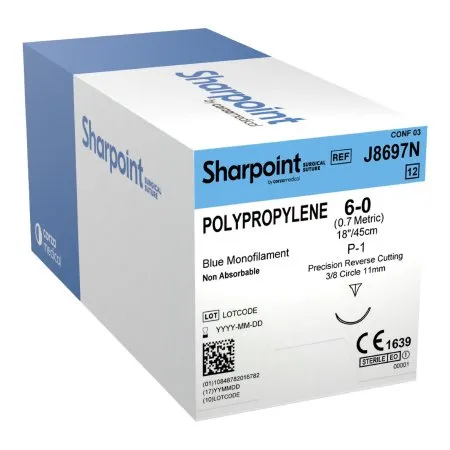 Surgical Specialties - J8697n - Nonabsorbable Suture With Needle Surgical Specialties Polypropylene 3/8 Circle Precision Reverse Cutting Needle Size 6 - 0 Monofilament