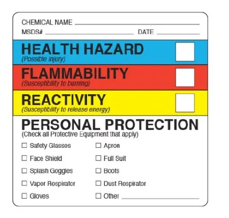 Shamrock Scientific - UPCR-37 - Pre-printed Label Shamrock Warning Label White Paper Health Hazard Flammability Reactivity Personal Protection Black / Color Block Biohazard 2-1/4 X 2-1/4 Inch