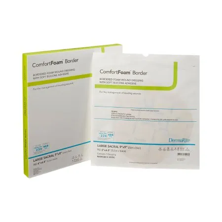 DermaRite  - ComfortFoam Border - 43990 - Industries  Foam Dressing  9 X 9 Inch With Border Waterproof Backing Silicone Adhesive Sacral Sterile