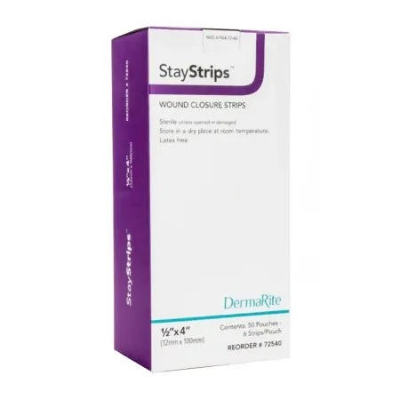 DermaRite  - StayStrips - 72540 - Industries  Skin Closure Strip  1/2 X 4 Inch Nonwoven Material Flexible Strip White