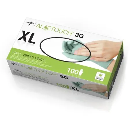 Medline - Aloetouch 3G - California Only - 6MDS195177 - Exam Glove Aloetouch 3G - California Only X-Large NonSterile Stretch Vinyl Standard Cuff Length Smooth Green Not Rated