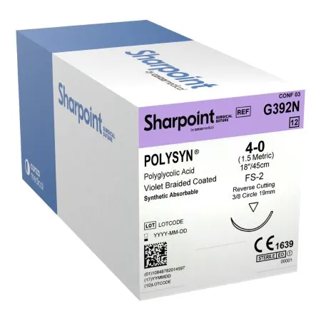 Surgical Specialties - Polysyn - G392n - Absorbable Suture With Needle Polysyn Polyglycolic Acid Ds18 3/8 Circle Precision Reverse Cutting Needle Size 4 - 0 Braided