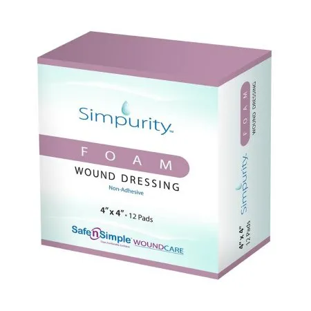 Safe N Simple - Simpurity - SNS51W04 - Safe n Simple  Foam Dressing  4 X 4 Inch Without Border Film Backing Nonadhesive Square Sterile