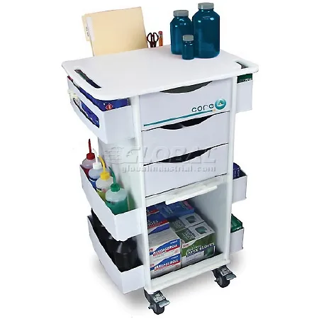 Global Industrial - TrippNT - B592656 - Deluxe Medical Cart TrippNT High Density Polyethylene  ABS  PETG 19 X 23 X 35 Inch White 3-5/8 X 12-3/4 X 15-7/8 Inch