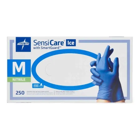 Medline - SensiCare Ice with SmartGuard - MDS6802 - Exam Glove Sensicare Ice With Smartguard Medium Nonsterile Nitrile Standard Cuff Length Textured Fingertips Blue Chemo Tested