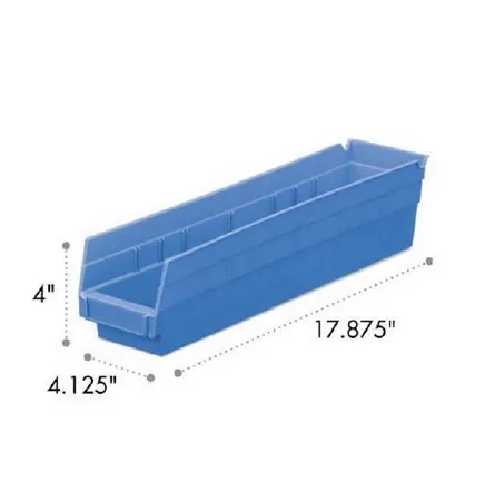 Market Lab - 2757-BL - Shelf Bin Blue Plastic 4 X 4-1/8 X 17-7/8 Inch