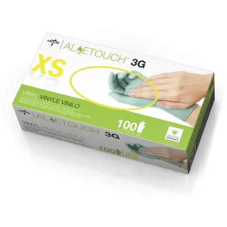 Medline - Aloetouch 3G - California Only - 6MDS195173 - Exam Glove Aloetouch 3g - California Only X-small Nonsterile Stretch Vinyl Standard Cuff Length Smooth Green Not Rated