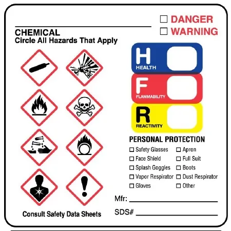 United Ad Label - PDC - ULGH1301 - Pre-printed Label Pdc Warning Label White Paper Ghs Symbol Color Block Osha 2-1/2 X 2-1/2 Inch