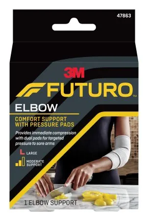 3M - 3M Futuro - 47863ENR - Elbow Support with Pressure Pads 3M Futuro Large Pull-On / Hook and Loop Strap Closure Sleeve Left or Right Elbow 11 to 12 Inch Elbow Circumference Gray