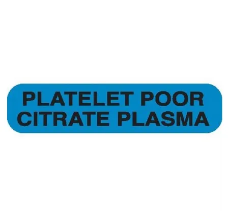 Market Lab - 6753 - Pre-Printed Label Laboratory Use Blue Paper Platelet Poor Citrate Plasma Black Lab / Specimen 37-100 X 11-31/50 Inch