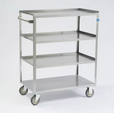 Lakeside Manufacturing - 443 - Linen Cart 4 Shelves 500 Lbs. Weight Capacity Stainless Steel 5 Inch Casters, 2 Fixed, 2 Swivel