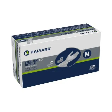 O&M Halyard - STERLING SG - 41659 - Exam Glove STERLING SG Medium NonSterile Nitrile Standard Cuff Length Textured Fingertips Silver Chemo Tested