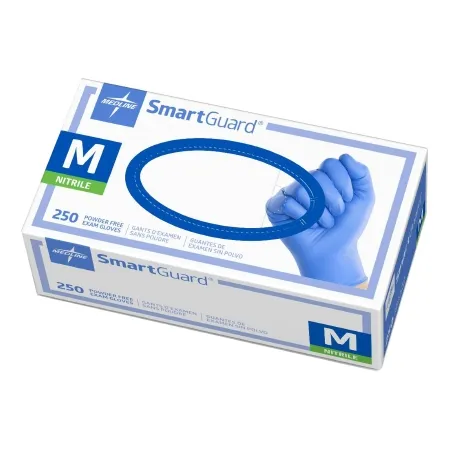 Medline - SmartGuard - SG312 - Exam Glove Smartguard Medium Nonsterile Nitrile Standard Cuff Length Textured Fingertips Blue Chemo Tested