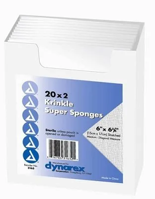 Dynarex - Krinkle - 3163 - Fluff Dressing Krinkle 6 X 6-3/4 Inch 2 per Pouch Sterile 6-Ply Rectangle
