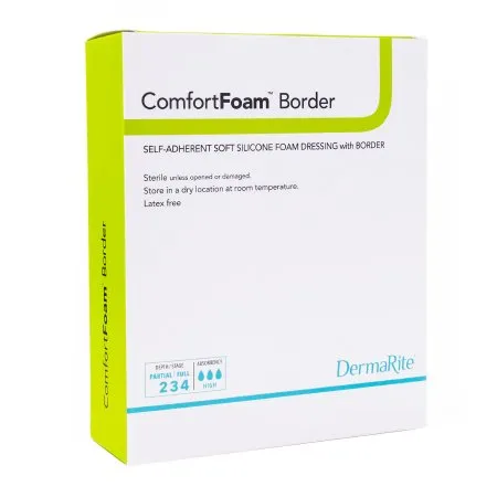 DermaRite  - ComfortFoam Border - 43680 - Industries  Foam Dressing  6 X 8 Inch With Border Waterproof Backing Silicone Adhesive Rectangle Sterile