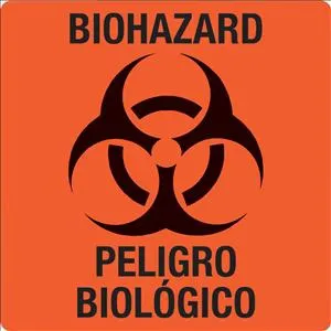 United Ad Label - UAL - ULBH050B - Pre-printed Label Ual Warning Label Fluorescent Red Paper Biohazard / Symbol Black Enligsh / Spanish 3 X 3 Inch