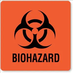 United Ad Label - From: ULBH050 To: ULBH503 - UAL Pre Printed Label UAL Warning Label Red Paper Biohazard / Symbol Black Biohazard 3 X 3 Inch