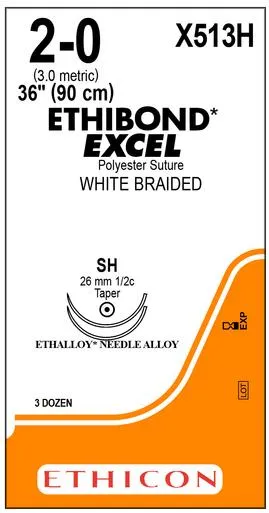 Ethicon Suture - X523H - ETHICON ETHIBOND EXCEL POLYESTER SUTURE TAPER POINT SIZE 20 36" GREEN BRAIDED NEEDLE SH SH 3DZ/BX
