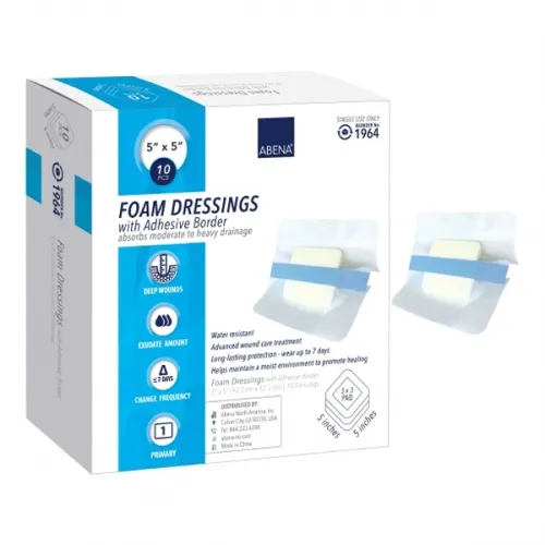Abena - 1964 - Foam Dressing 5 X 5 Inch With Border Film Backing Adhesive Square Sterile