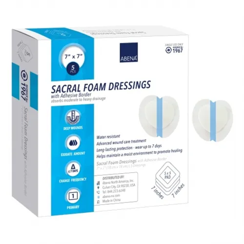 Abena - From: 1967 To: 1964 - Foam Dressing 7 X 7 Inch With Border Film Backing Adhesive Sacral Sterile