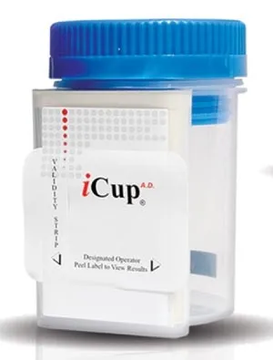 Alere Toxicology - I-DUA-167-012 - Drug Test, iCup A.D. (OX, SG, Ph), Tests For COC, THC, OPI, AMP, mAMP & PCP, 25/bx