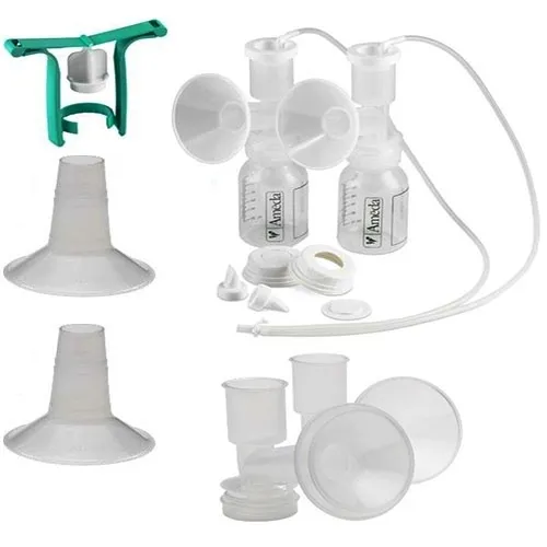 Ameda - 17449 - Dual HygieniKit Milk Collection System with CustomFit Flange System with One-Hand Manual Breast Pump Adapter