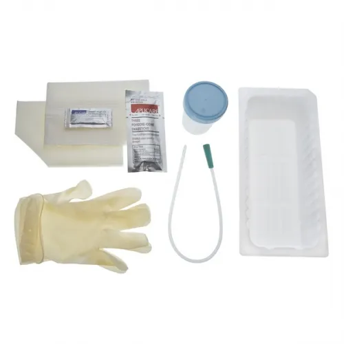 AMSure - Amsino - AS870K - Urethral Tray, Outer Tray, Includes: 14 FR PVC Catheter, Latex-Free, Vinyl Powder-Free Gloves, Waterproof and Fenestrated Drapes, Lubricating Jelly, Specimen Container and (3) BZK Swabsticks