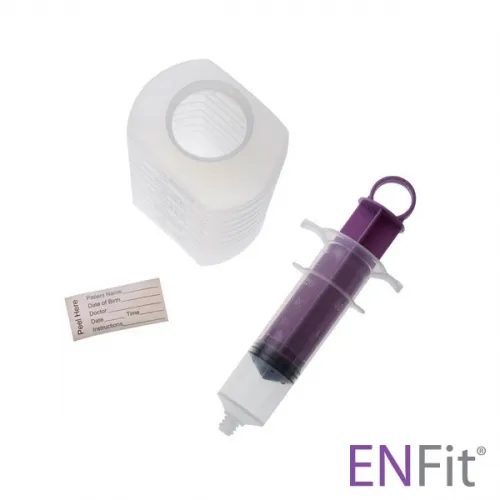 Amsino - From: ENK126 To: ENK127 - International Enteral Feeding Irrigation Kit, Includes: Graduated Container, Thumb Control Ring Piston Syringe with ENFit Tip, Patient I.D. Label
