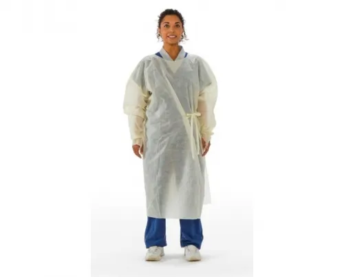 Aspen Surgical - 51623FC - Gown, Polycoated Material, AAMI Level 2 Isolation, Over the Head, Full Coverage, Thumb Loop, White, Universal, 100/cs