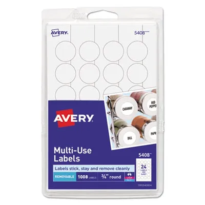 Avery Prod - From: AVE05408 To: AVE6467  Removable MultiUse Labels, Inkjet/Laser Printers, 0.75" Dia., White, 24/Sheet, 42 Sheets/Pack, (5408)