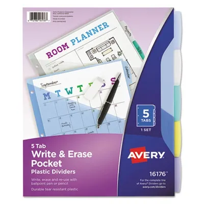 Avery Prod - From: ave16176-edt To: ave16826-edt - Write And Erase Durable Plastic Dividers With Pocket