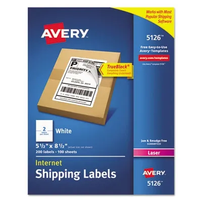 Avery Prod - From: AVE5126 To: AVE95905  Shipping Labels W/ Trueblock Technology, Laser Printers, 5.5 X 8.5, White, 2/Sheet, 100 Sheets/Box