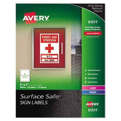 Avery Prod - From: AVE61511 To: AVE61515 - Surface Safe Removable Label Safety Signs