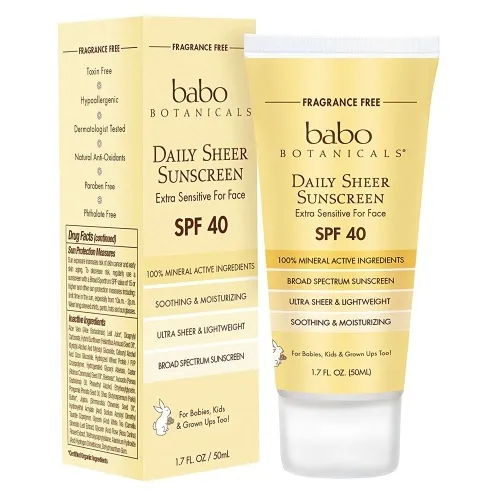 Babo Botanicals - 8078 - Babo Botanicals Daily Sheer Fragrance Free Facial Sunscreen SPF 40, 1.7 oz