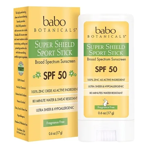 Babo Botanicals - 8098 - Babo Botanicals Super Shield Sport Stick Sunscreen SPF 50, Frangrance Free, 0.6 oz