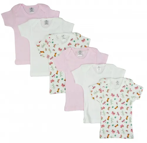 Bambini Layette Infant Wear - CS-059NB-059NB-BLI - Bambini Girls Pastel Variety Short Sleeve Lap T-shirts 6 Pack - Newborn