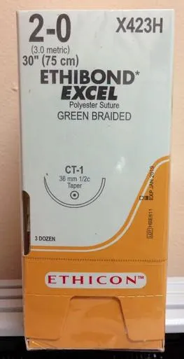 Ethicon Suture - X411H - ETHICON ETHIBOND EXCEL POLYESTER SUTURE TAPER POINT SIZE 20 30" GREEN BRAIDED NEEDLE CT2 3DZ/BX