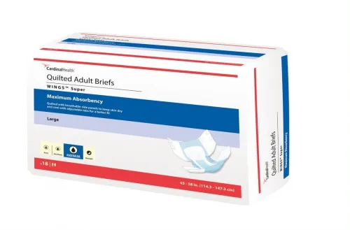 Cardinal Health - Wings Super - 87084A - Cardinal  Unisex Adult Incontinence Brief  Large Disposable Heavy Absorbency