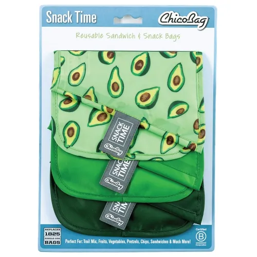 ChicoBag - 235763 - Reusable Snack Bags Snack Time Poly Avocado, 3 count