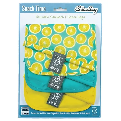 ChicoBag - 235764 - Reusable Snack Bags Snack Time Poly Lemon, 3 count