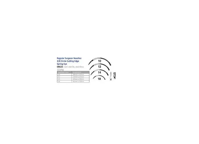 Cincinnati Surgical - 08622 - Suture Needle  Size 12  18  Regular  3-8 Circle Cutting  Spring Eye  12-pk -Must be Ordered in Multiples of 10 dozen- -DROP SHIP ONLY-